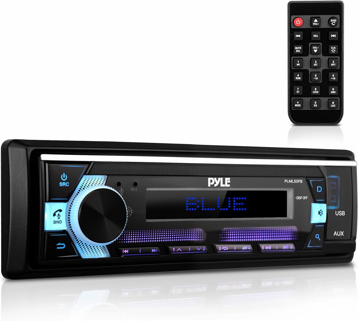 Pyle Bluetooth Stereo Headunit Receiver - In-Dash Single DIN Head Unit Receiver Power Amplifier System w/ Hands-Free Calling, LCD, AM/FM Radio, MP3/USB/AUX - Vehicle Car Bus Truck RV, Black - PLML50FB