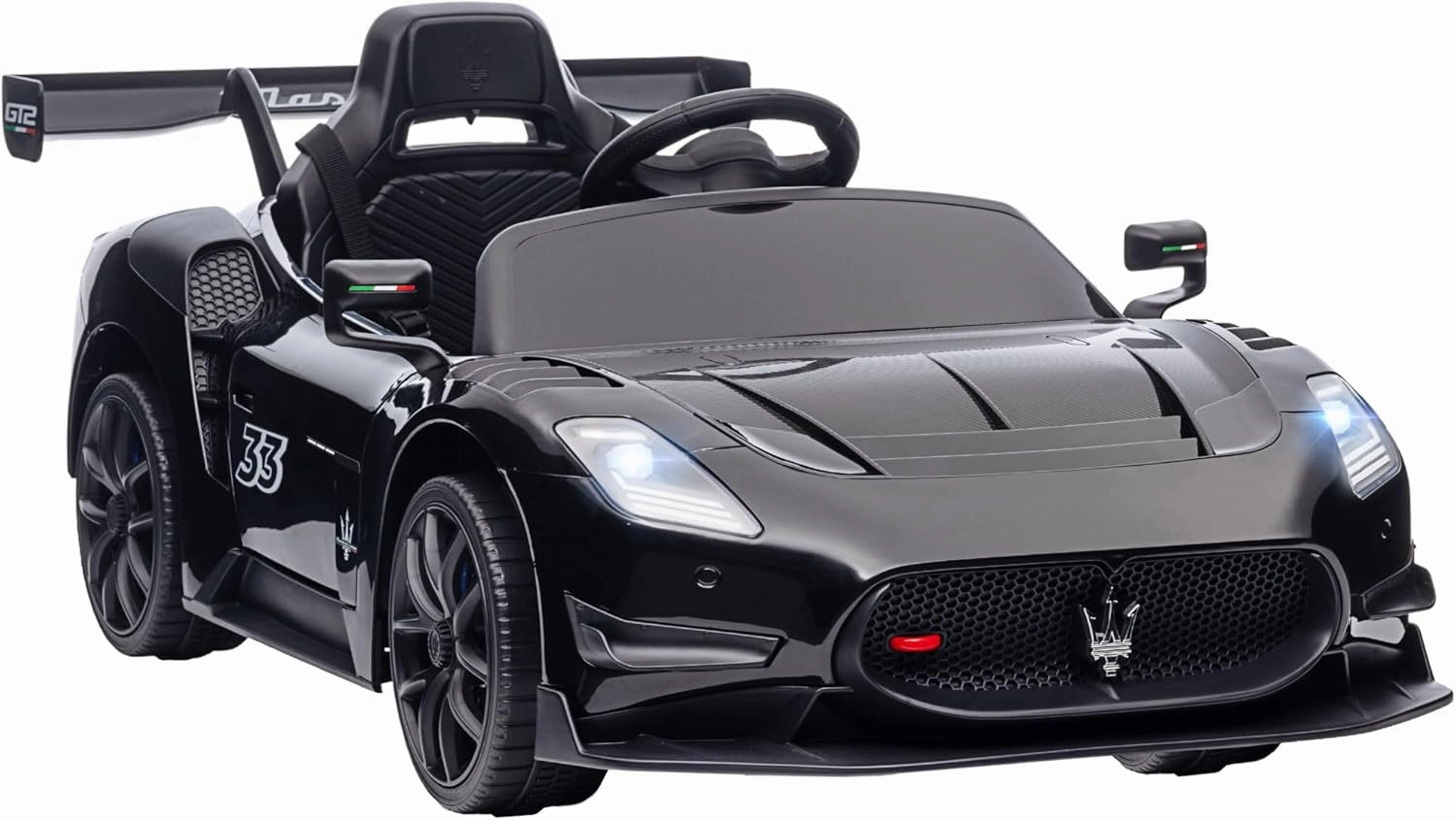 Qaba Maserati GT2 Licensed Ride on Car, 12V Battery Powered Electric Car for Kids with Spring Suspension, Auxiliary Wheels, 3MPH Toddler Electric Vehicle with Remote, Horn Music LED Lights, Black