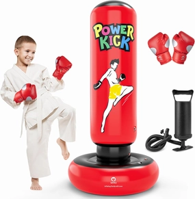 QPAU Kids Punching Bag Toy with Boxing Gloves, 66 Inch Larger Stable Kids Inflatable Boxing Bag Set, Gifts for Boys & Girls Age 6-12, for Practicing Karate, Taekwondo, MMA
