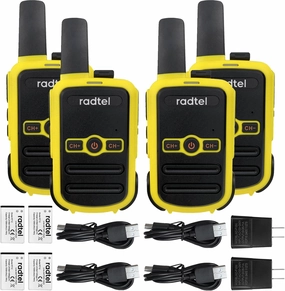 Radtel RT12 Rechargeable Walkie Talkies for Adults Long Range Handheld FRS Two Way Radio 16CH Handsfree VOX for Camping Hiking (4 Pack) (Yellow)