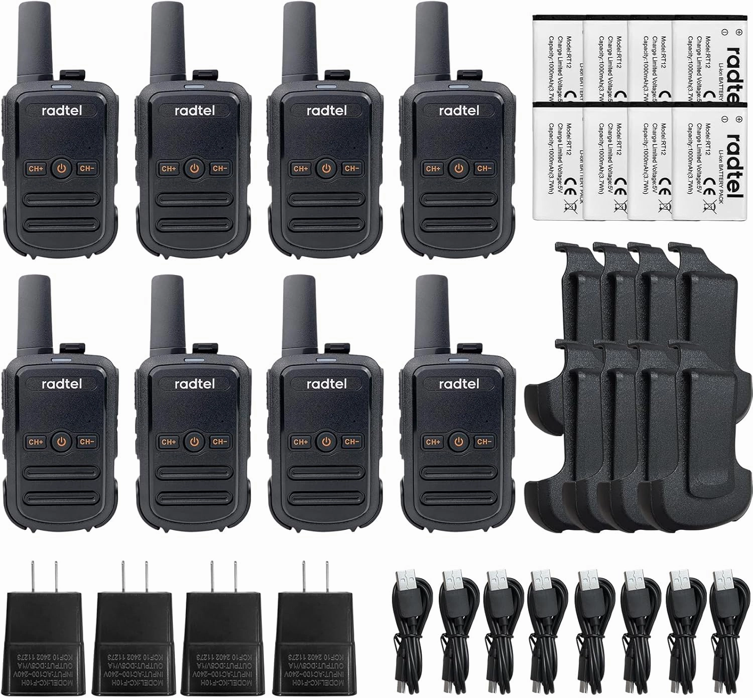Radtel RT12 Rechargeable Walkie Talkies for Adults Long Range Handheld FRS Two Way Radio 16CH Handsfree VOX for Camping Hiking (8 Pack)