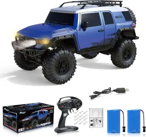 RC Cars RC Crawler 1/10 Scale RTR Remote Control Car 4WD 2.4GHz Brushed Offroad Racing Hobby Grade Model Vehicle with LED Lights 2Pcs Battery Toy for Kids and Adults