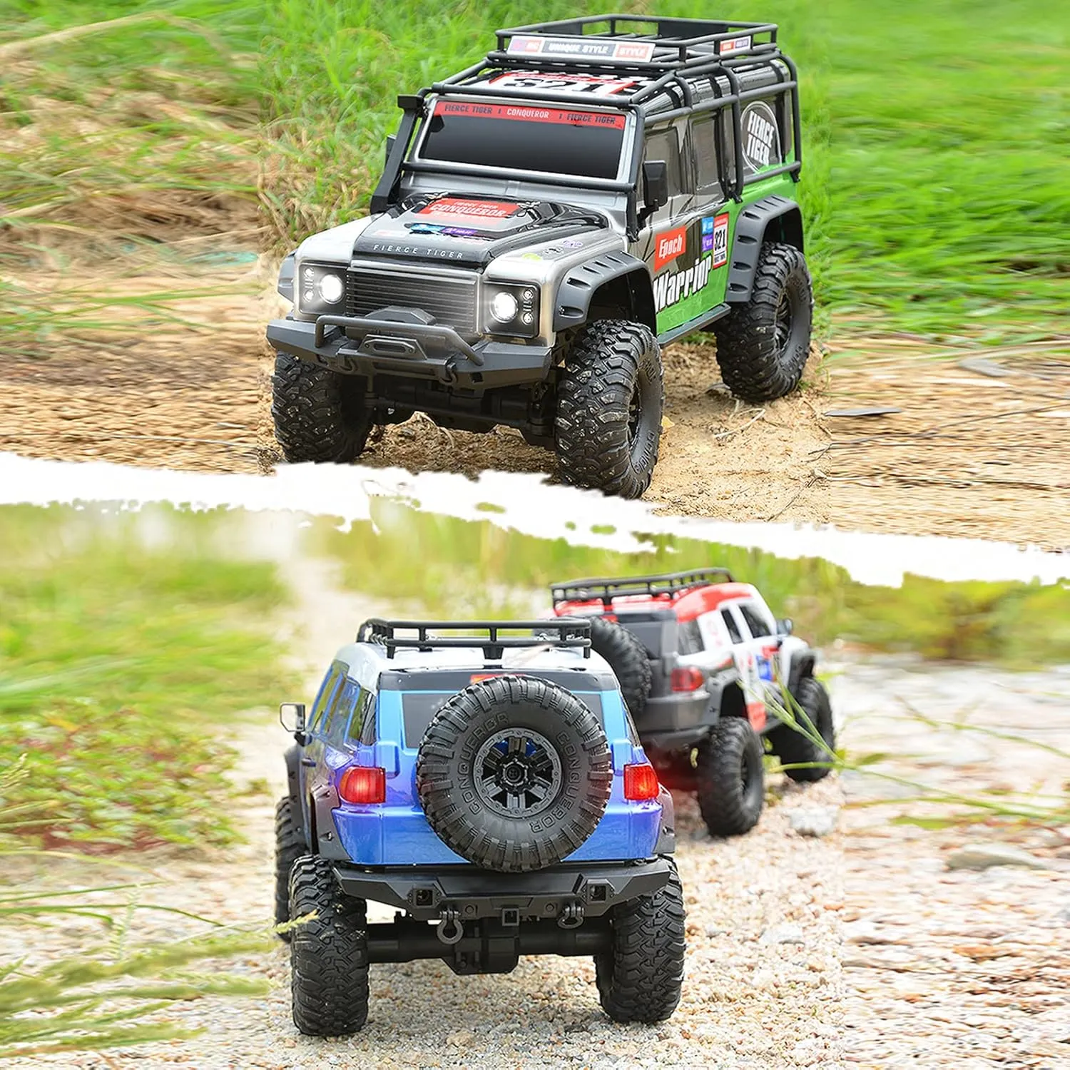 RC Cars RC Crawler 1/10 Scale RTR Remote Control Car 4WD 2.4GHz Brushed Offroad Racing Hobby Grade Model Vehicle with LED Lights 2Pcs Battery Toy for Kids and Adults