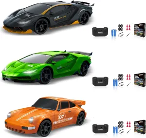 RC Cars Remote Control Car, 1/24 2.4GHz 4WD Drift Car High Speed RC Cars Racing Cars with Cool Lights, Two Rechargeable Batteries and Extra Tires Toy Car for Kids Boys Adults