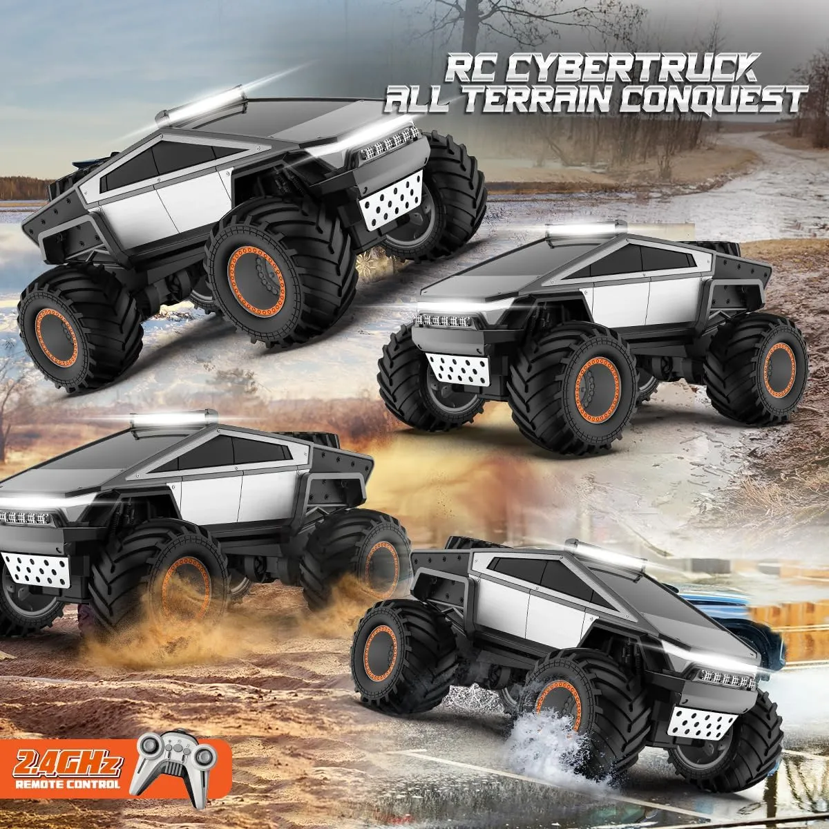 RC Cyber Truck Toy Car 1:16 Scale, Waterproof 4WD Amphibious, Remote Control for Kids 6 , All-Terrain Off-Road Pickup, 2.4GHz, Ideal Gift for Boys (2401 car)