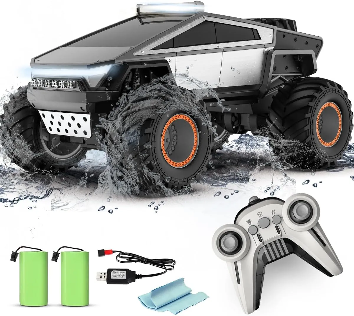 RC Cyber Truck Toy Car 1:16 Scale, Waterproof 4WD Amphibious, Remote Control for Kids 6 , All-Terrain Off-Road Pickup, 2.4GHz, Ideal Gift for Boys (2401 car)