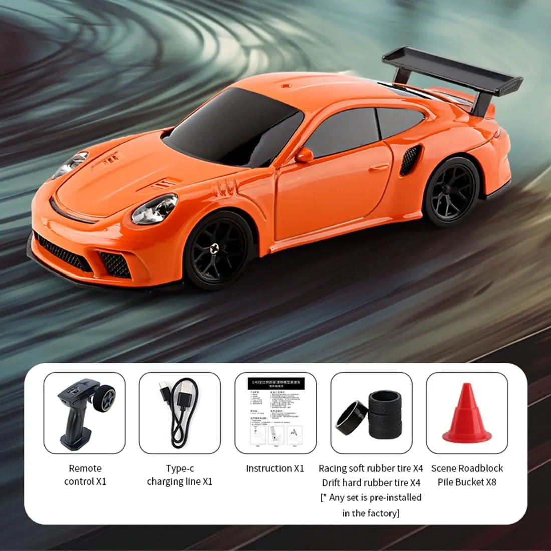 RC Drift Car, 1/43 Scale 2.4G 4WD Full Proportional Control Mini Electric Racing Drift Car with Lights Set, Hobbyist Gift for Teens and Adults