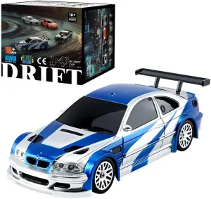 RC Drift Car, 1/43 Scale, 2.4G Full Proportional, Electric Mini Racing, Blue & White, Adults & Teenagers