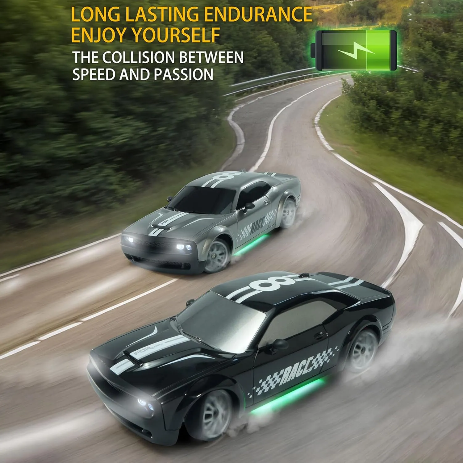 RC Drift Car Remote Control Car 2.4GHz 1:20 Scale 4WD 20KM/H High Speed Model Vehicle with LED Lights Drifting Tire Racing Sport Toy Car for Adults Boys Girls Kids Gift, Silver