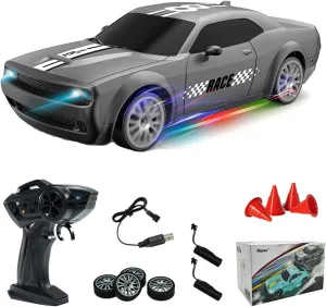 RC Drift Car Remote Control Car 2.4GHz 1:20 Scale 4WD 20KM/H High Speed Model Vehicle with LED Lights Drifting Tire Racing Sport Toy Car for Adults Boys Girls Kids Gift, Silver