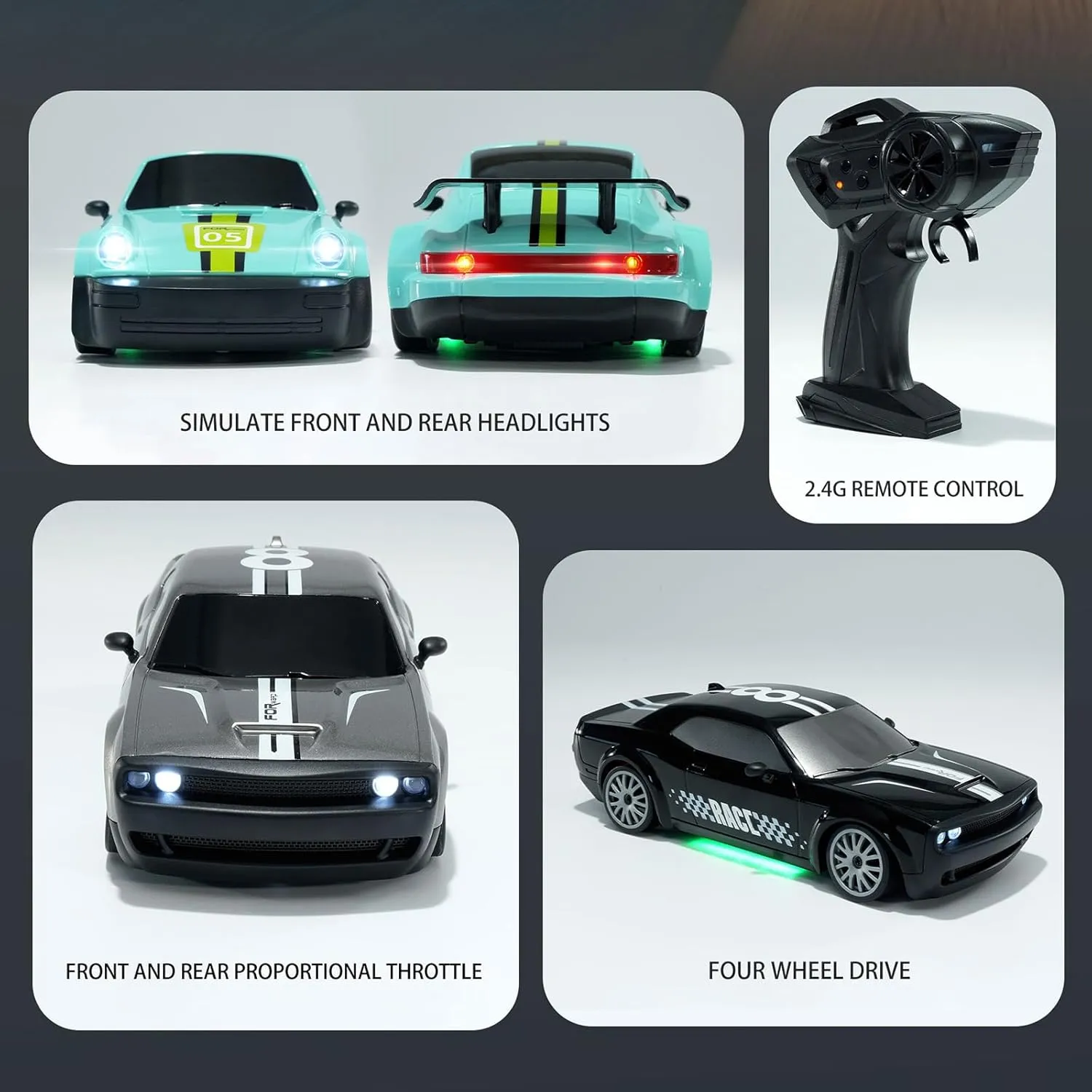 RC Drift Car Remote Control Car 2.4GHz 1:20 Scale 4WD 20KM/H High Speed Model Vehicle with LED Lights Drifting Tire Racing Sport Toy Car for Adults Boys Girls Kids Gift, Silver