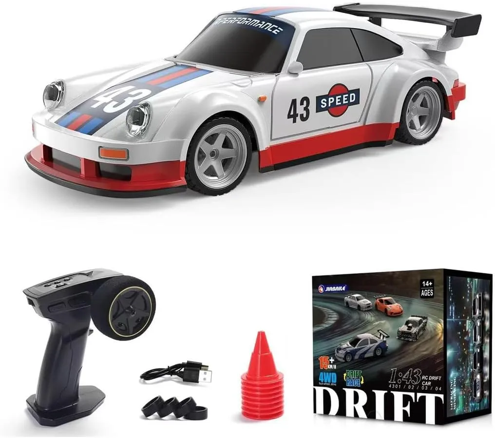 RC Electric Mini Racing Drift Car, 1/43 2.4GHz Full Proportional 4WD High Speed Race Car with Linkage Light, Max Speed 15km/h RC Hobbyist Gift