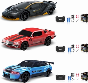 RC Cars Remote Control Car, 1/24 2.4GHz 4WD Drift Car High Speed RC Cars Racing Cars with Cool Lights, Two Rechargeable Batteries and Extra Tires Toy Car for Kids Boys Adults