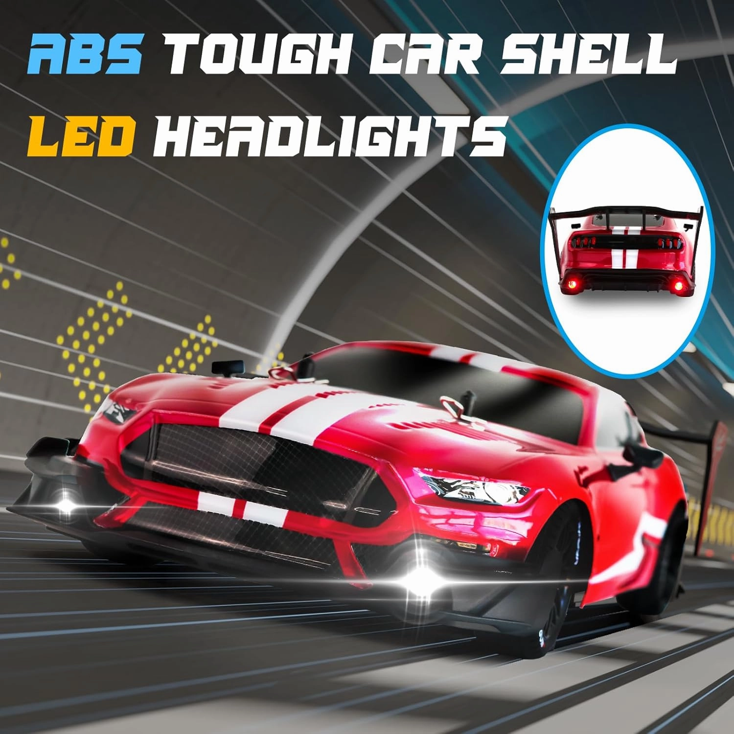 RC Drift Car 1:16 Scale Remote Control 4WD with LED Lights RTR 2.4GHz 30km/h High Speed Racing Drifting Toy Car for Adults Boys Girls Kids Gift 2Pcs Rechargeable Battery