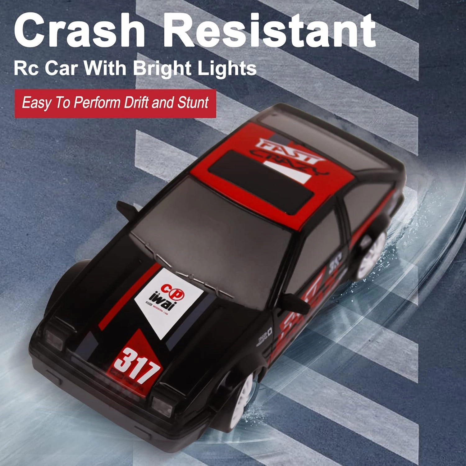 RC Drift Car Remote Control Car 2.4GHz 1:24 Scale 4WD 15KM/H High Speed Model Vehicle LED Lights Drifting Tire Racing Sport Toy for Adult Boys Girls Kids Gift 2Pcs Rechargeable Batterie