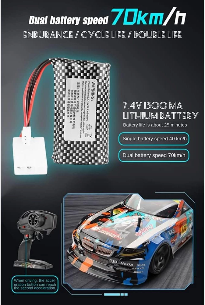 RC Drift Cars 1:10 Remote Control Car 70km/h Drift Vehicle with 2 Battery 4WD High Speed Sport Racing Car Xmas Birthday Gift for Kids Teens Adult