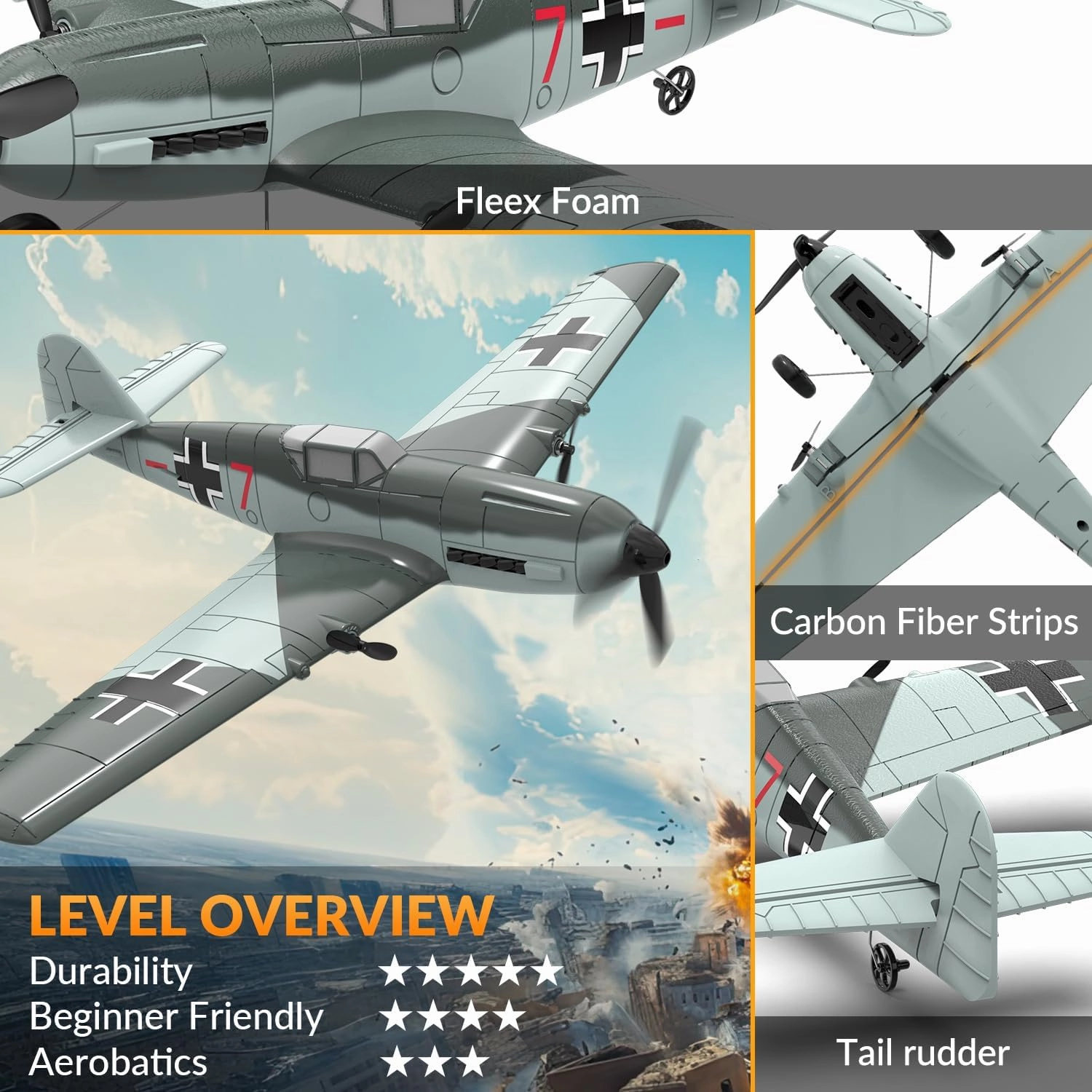 RC Plane RTF for Beginners,2.4Ghz 3CH Remote Control Airplane Easy to Fly with Gyro Stabilization，Outdoor Hobby WWII,with Xpilot Stabilization System (FW190)