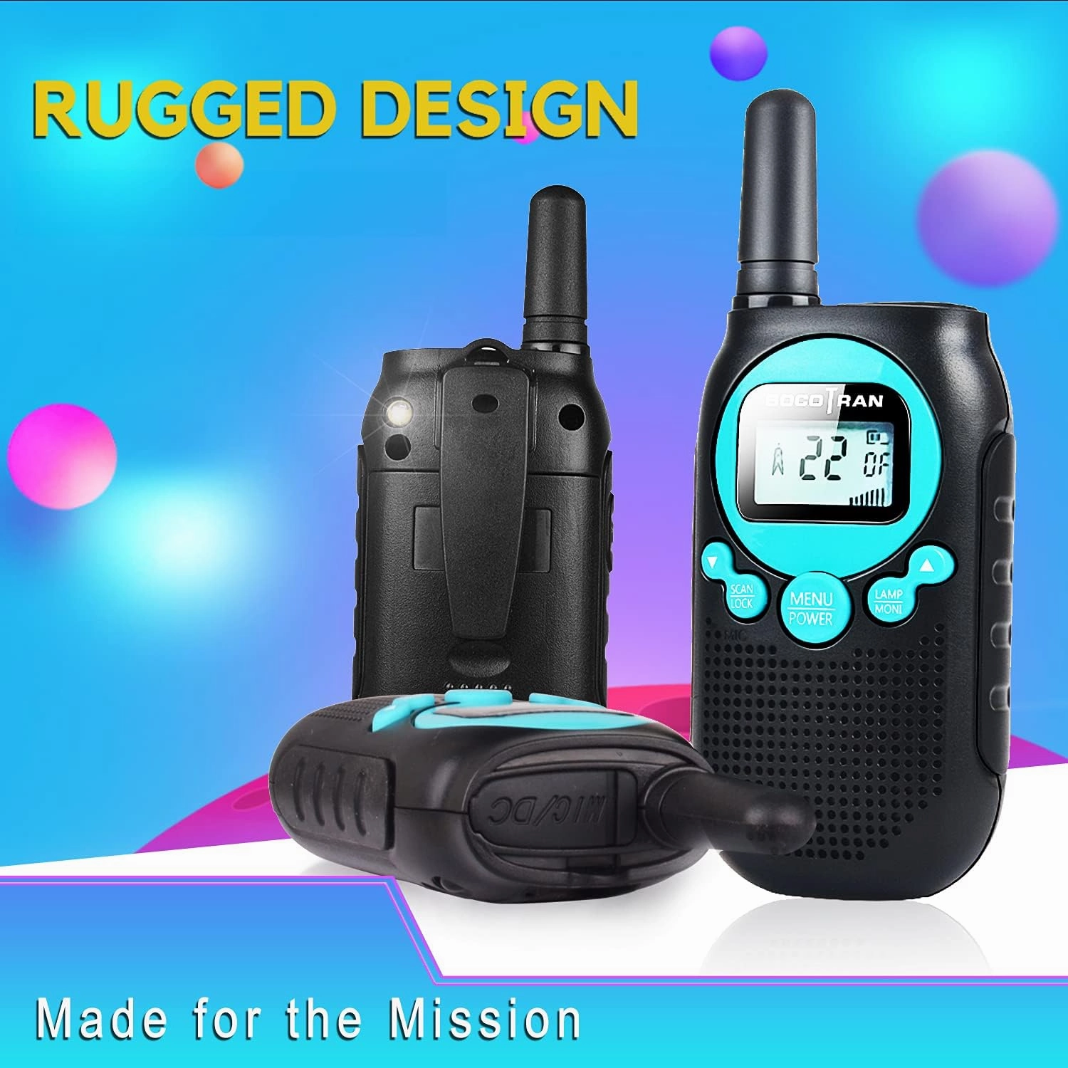 Rechargeable Walkie Talkies for Adults 5 Mile Long Range Boys Walkie-talkies 2 Pack 22CH 0.5W License Free FRS Two Way Radio with Flashlight Easy to Use for Family Camping Trip
