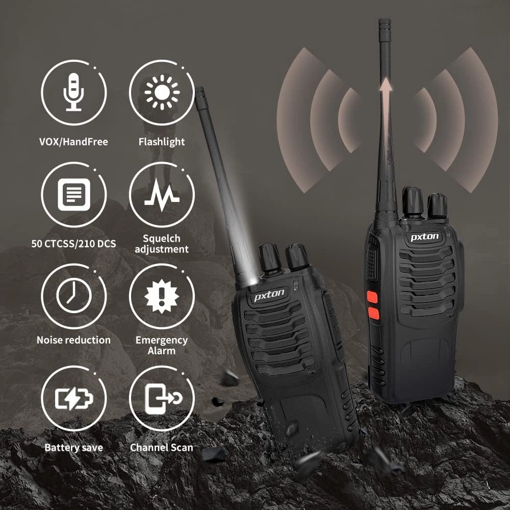 Rechargeable walkie talkies for Adults with Upgraded Earpieces and Li-ion Battery,Two Way radios has VOX/TOT/Emergency Alarm/Battery Low Alert/Flashlight/Scan Function（4 Pack）
