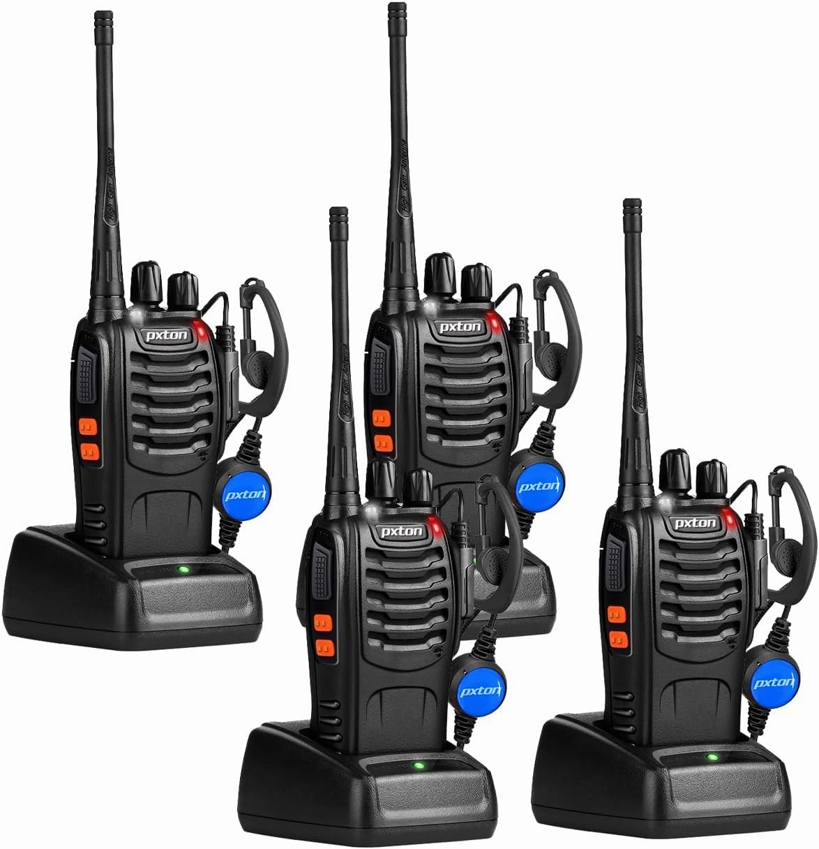 Rechargeable walkie talkies for Adults with Upgraded Earpieces and Li-ion Battery,Two Way radios has VOX/TOT/Emergency Alarm/Battery Low Alert/Flashlight/Scan Function（4 Pack）