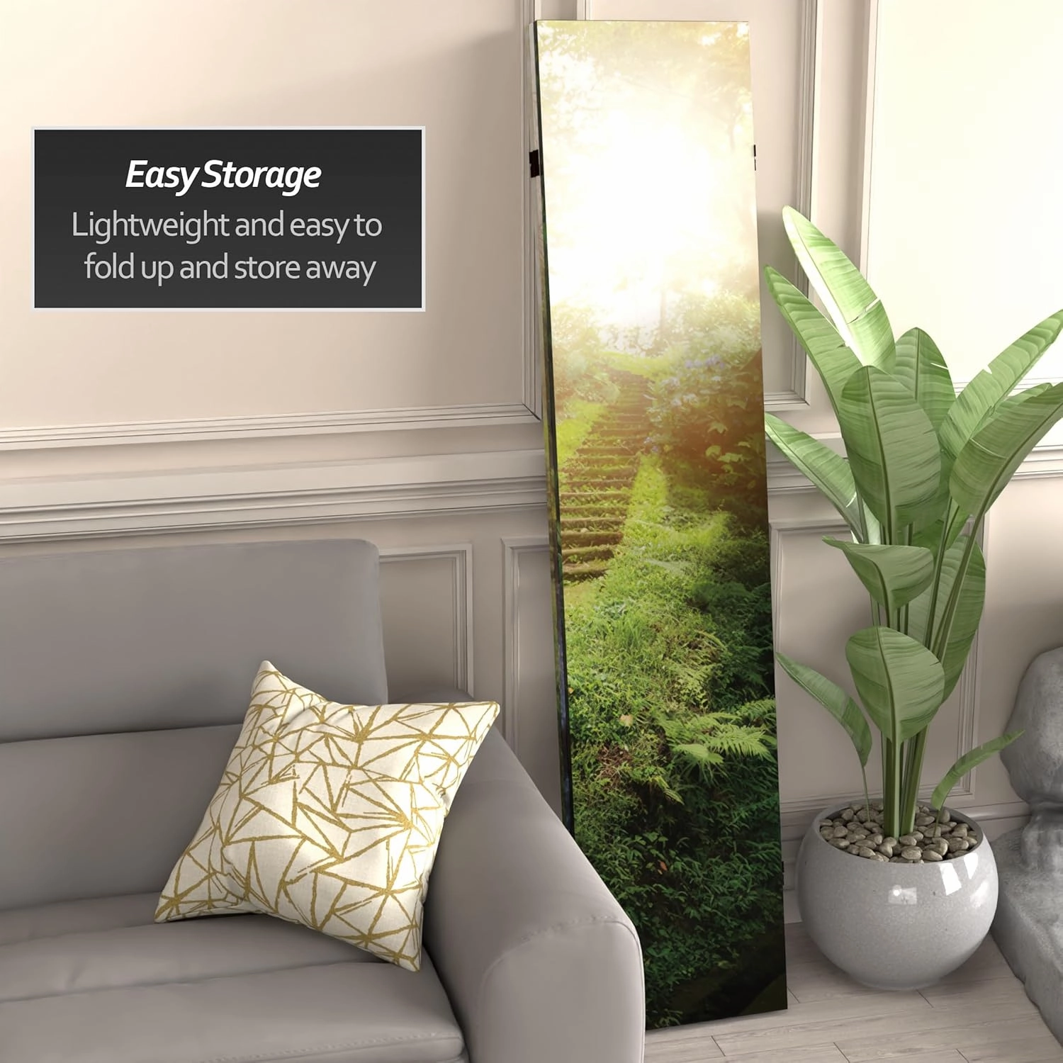 Red Lantern 6 ft. Tall Double Sided Stairway to Heaven Canvas Room Divider 3 Panel Freestanding Folding Privacy Screen Partition and Separator for Modern and Contemporary Bedroom Home Office Studio
