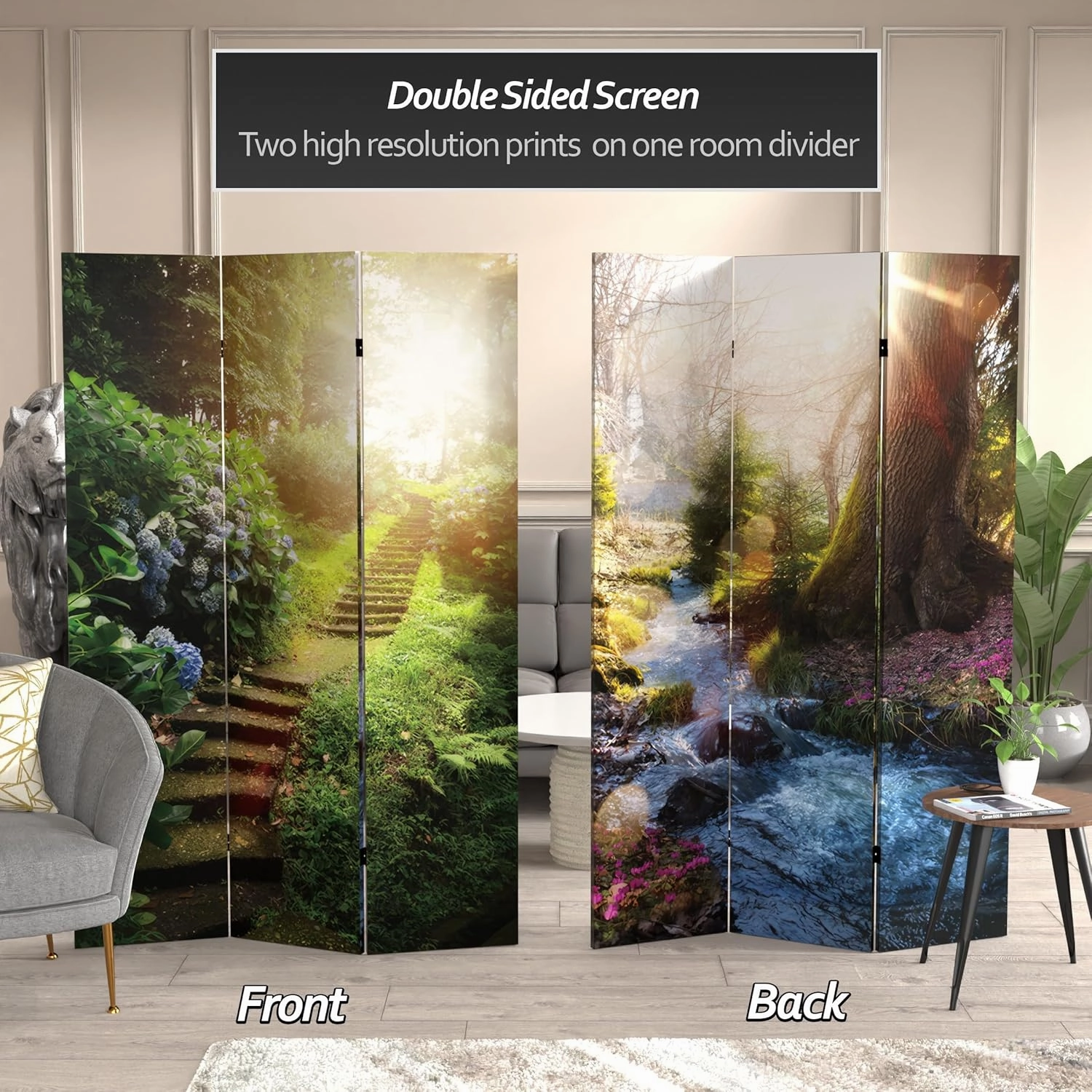 Red Lantern 6 ft. Tall Double Sided Stairway to Heaven Canvas Room Divider 3 Panel Freestanding Folding Privacy Screen Partition and Separator for Modern and Contemporary Bedroom Home Office Studio