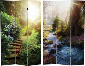 Red Lantern 6 ft. Tall Double Sided Stairway to Heaven Canvas Room Divider 3 Panel Freestanding Folding Privacy Screen Partition and Separator for Modern and Contemporary Bedroom Home Office Studio