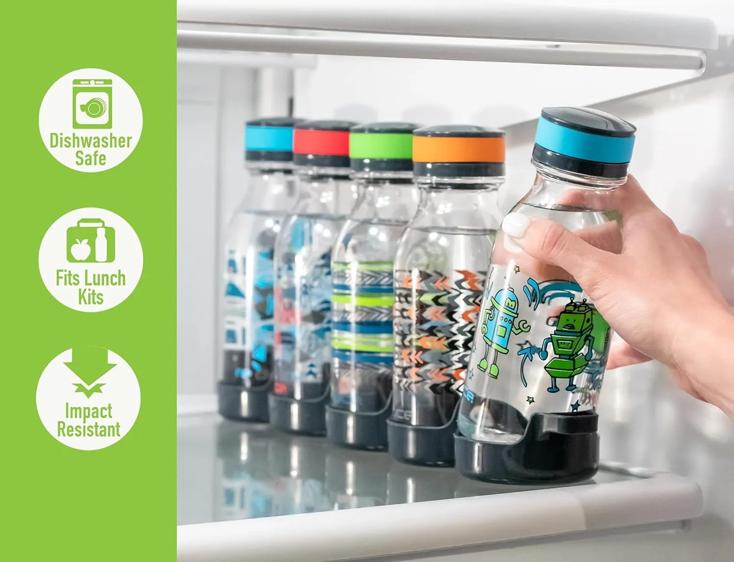 REDUCE WaterWeek Refillable Water Bottles, 14 oz - Includes 5 WaterWeek Leak Proof Tritan Reusable Water Bottles - Includes Fridge Tray - Berry Fun