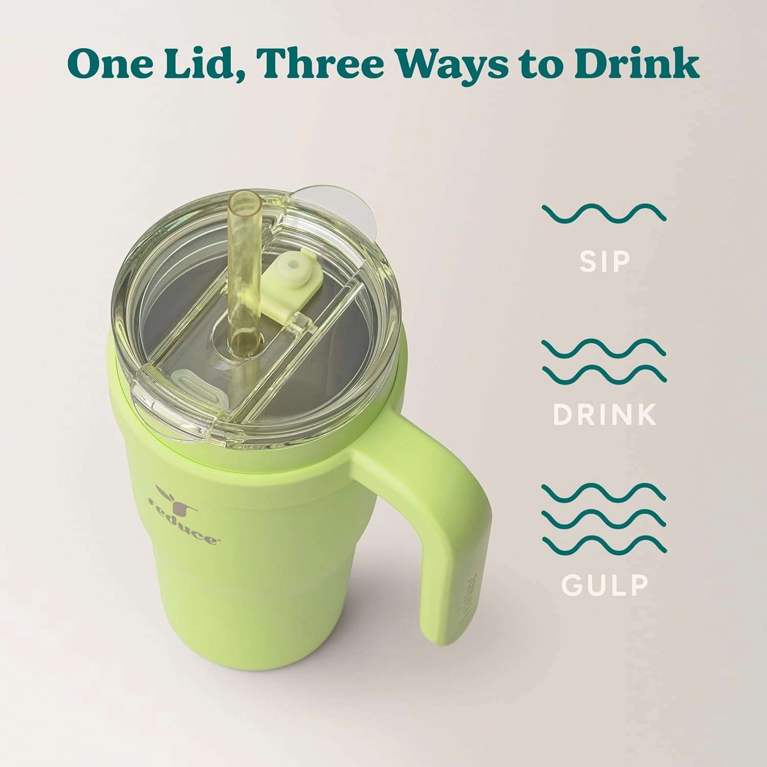 REDUCE 24 oz Stainless Steel Tumbler with Handle - Dual-Wall Vacuum Insulated Travel Mug, Sweat-Proof Lid & Reusable Straw - Keeps Drinks Cold for 24 Hrs, Fits Cupholders, Dishwasher Safe - Mojito