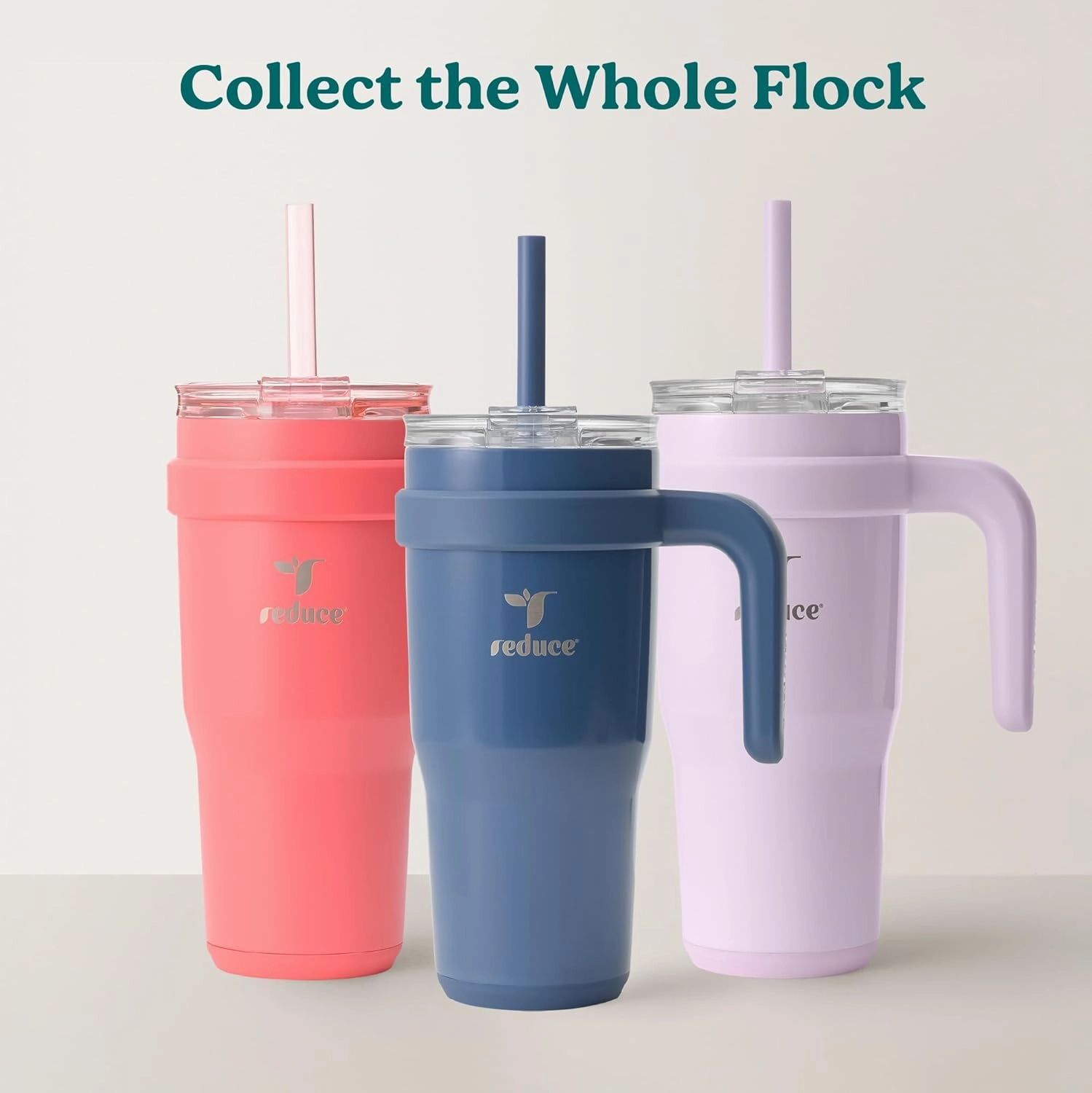 REDUCE 24 oz Stainless Steel Tumbler with Handle - Dual-Wall Vacuum Insulated Travel Mug, Sweat-Proof Lid & Reusable Straw - Keeps Drinks Cold for 24 Hrs, Fits Cupholders, Dishwasher Safe - Mojito