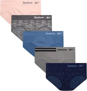 Reebok Hipster Panties for Women - 5 Pack Stretch Performance Seamless Underwear with Relaxed Tagless Waist (S-XL)