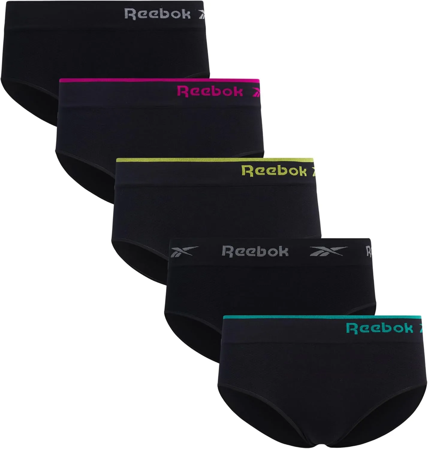 Reebok Hipster Panties for Women - 5 Pack Stretch Performance Seamless Underwear with Relaxed Tagless Waist (S-XL)