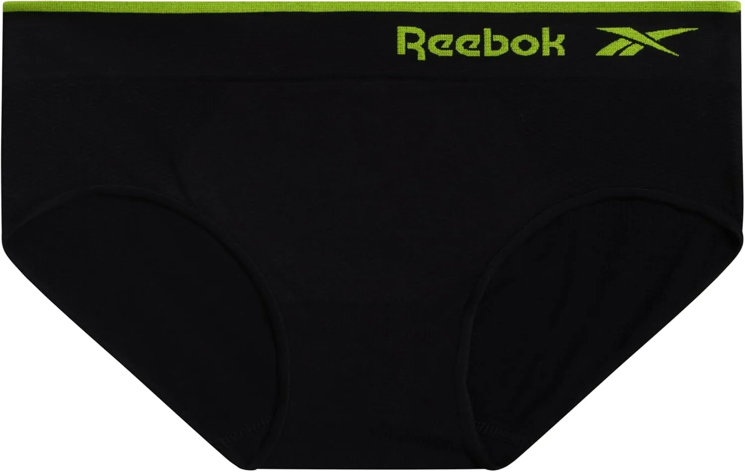 Reebok Hipster Panties for Women - 5 Pack Stretch Performance Seamless Underwear with Relaxed Tagless Waist (S-XL)