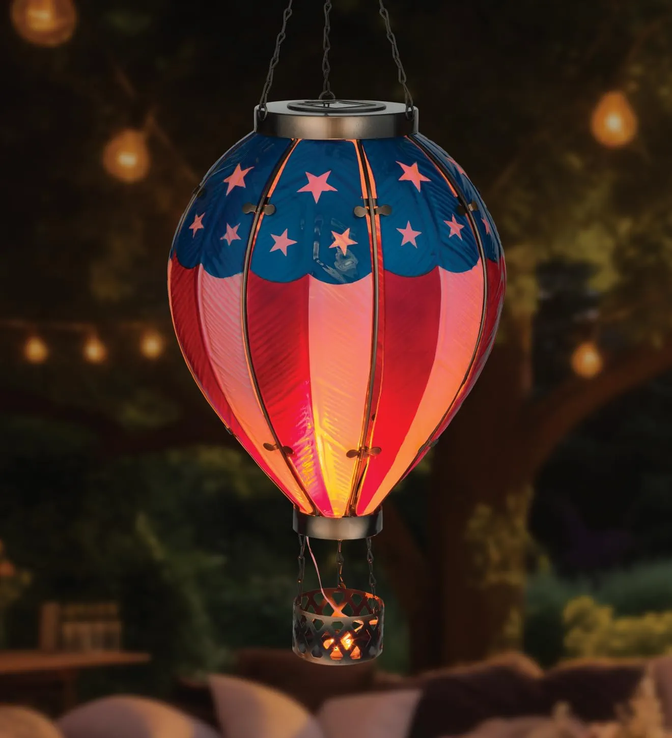 Regal Art & Gift Hot Air Balloon Solar Lantern – Hanging Solar-Powered LED Lights, Waterproof Portable Decorative Outdoor Lamp Made of Metal & Glass for Garden, Patios & Pathway – Americana (X-Large)