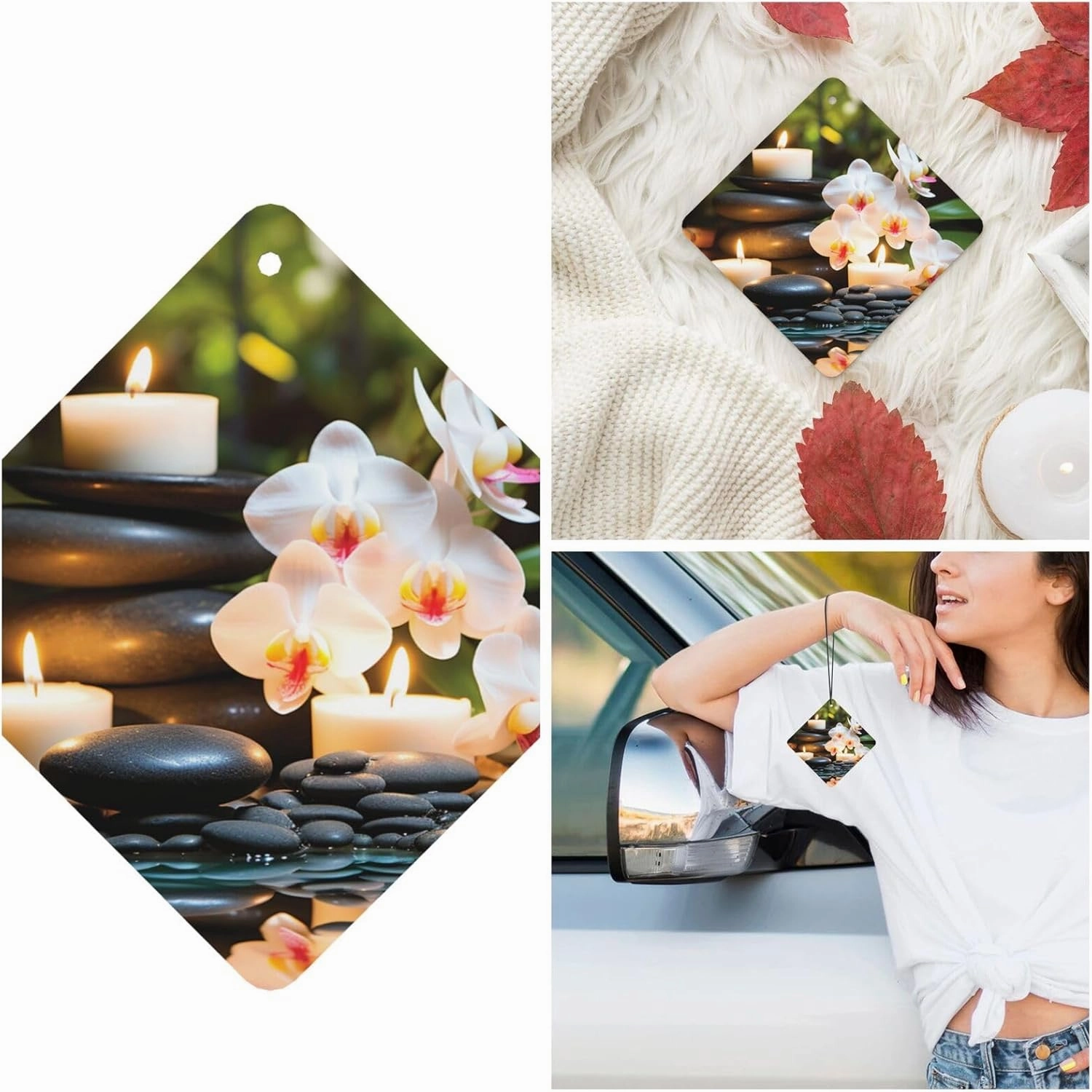 Relaxation with Massage Spa Car Air Fresheners 4 Pcs Hanging Scented Cards for Car Air Freshener Fragrance Scented Cards Funny Car Aromatherapy Tablet for Rearview Mirror Wardrobe Shoe Cabinet