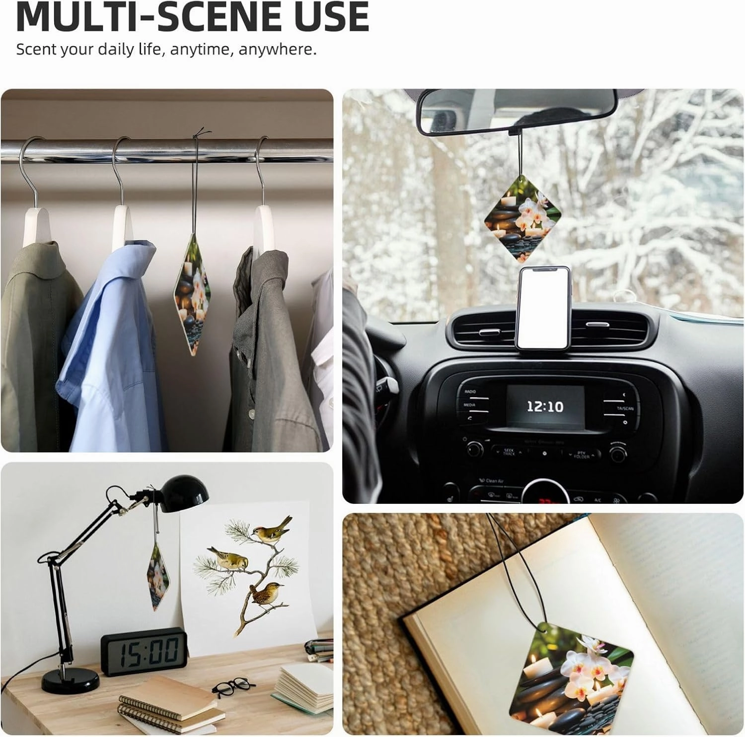 Relaxation with Massage Spa Car Air Fresheners 4 Pcs Hanging Scented Cards for Car Air Freshener Fragrance Scented Cards Funny Car Aromatherapy Tablet for Rearview Mirror Wardrobe Shoe Cabinet