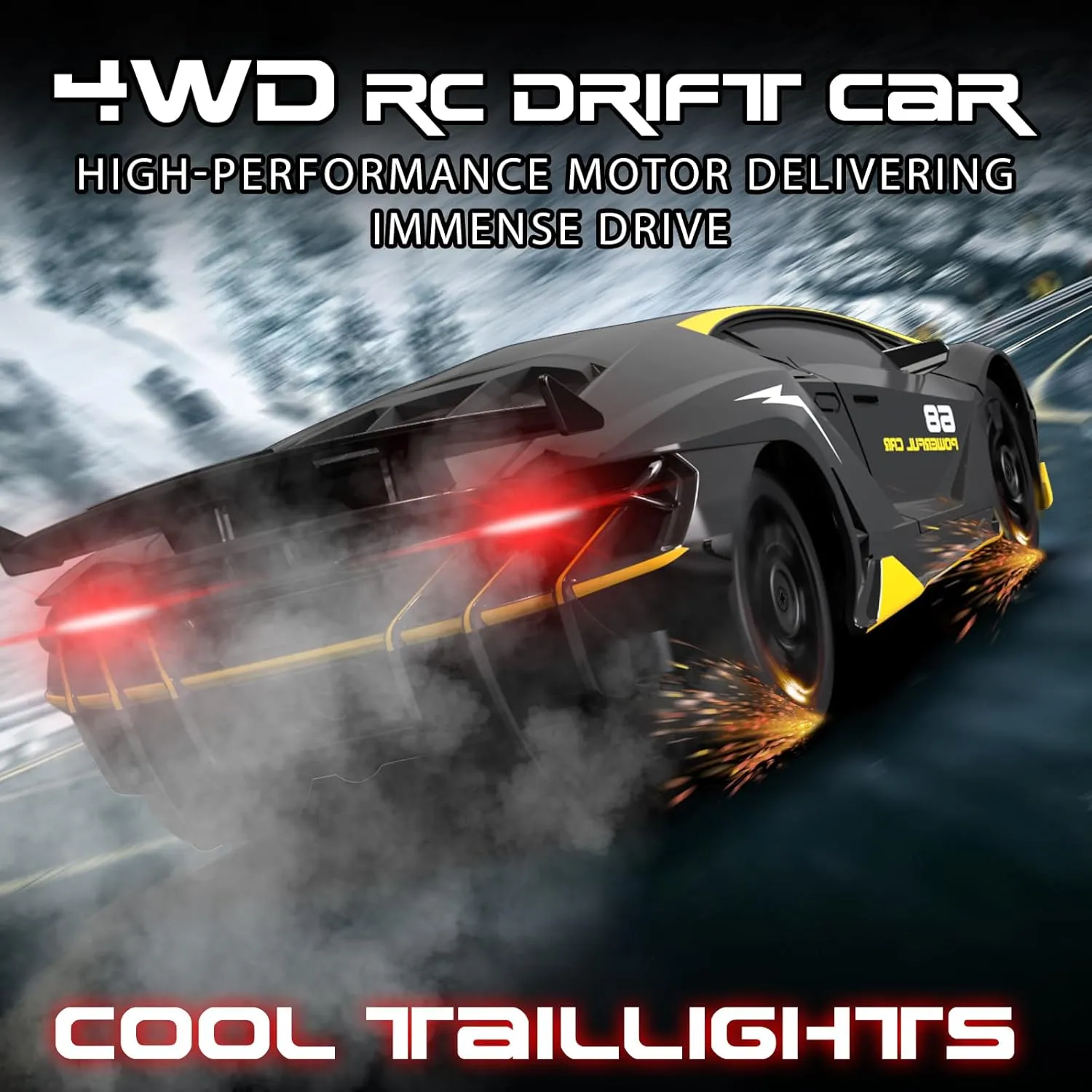 Remote Control Car, 1/24 Scale RC Drift Car, 4WD 15KM/H High Speed RC Cars, Racing Sport Toy Car with LED Lights, Racing Tire, Birthday for Kids Boys Girls, Rechargeable Battery
