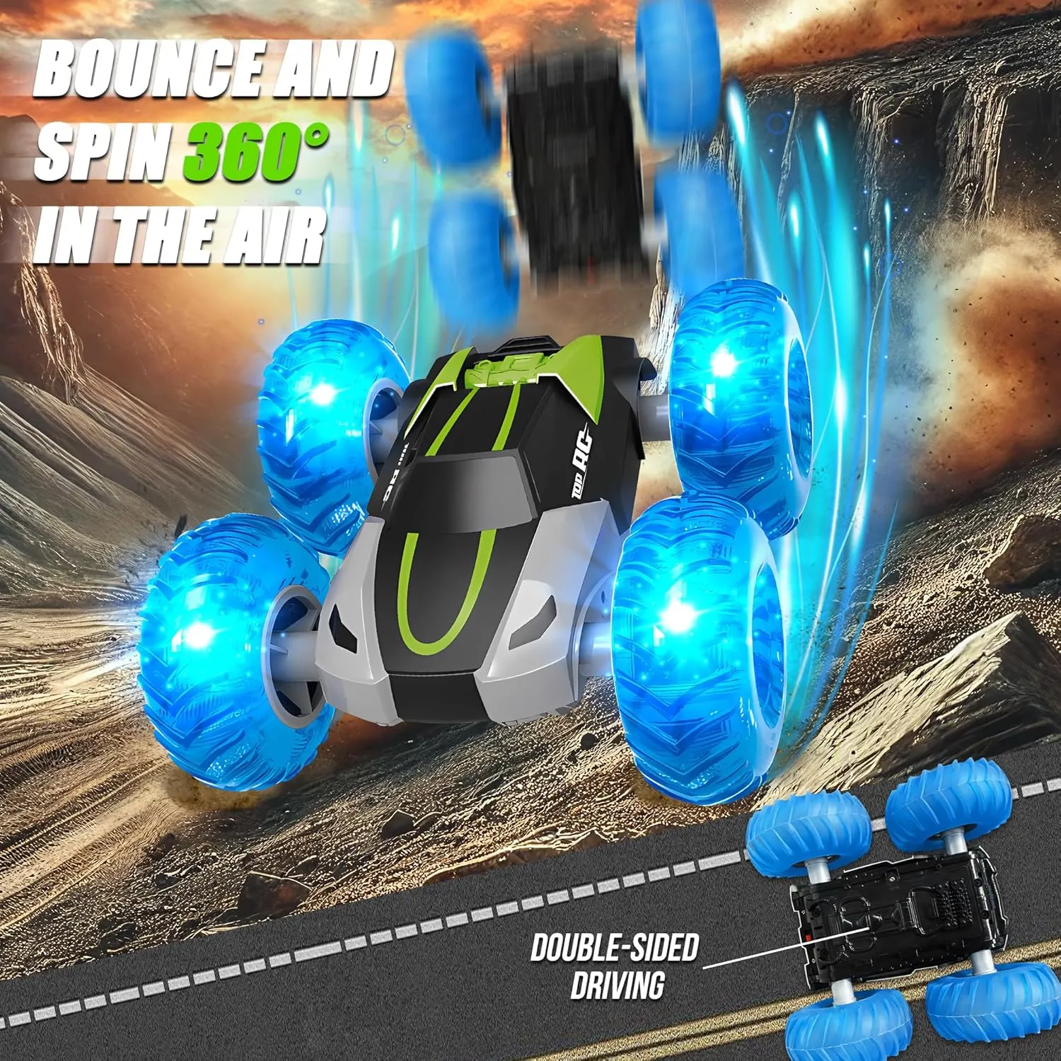 Remote Control Car, 2.4GHz All Terrain Off-Road RC Stunt Cars with Inflatable Wheels, Rechargeable Batteries for 1 Hour Play, Glow Up RC Truck Toys for Boys Kids Age 4-7 8-12 Birthday Charisma Gift