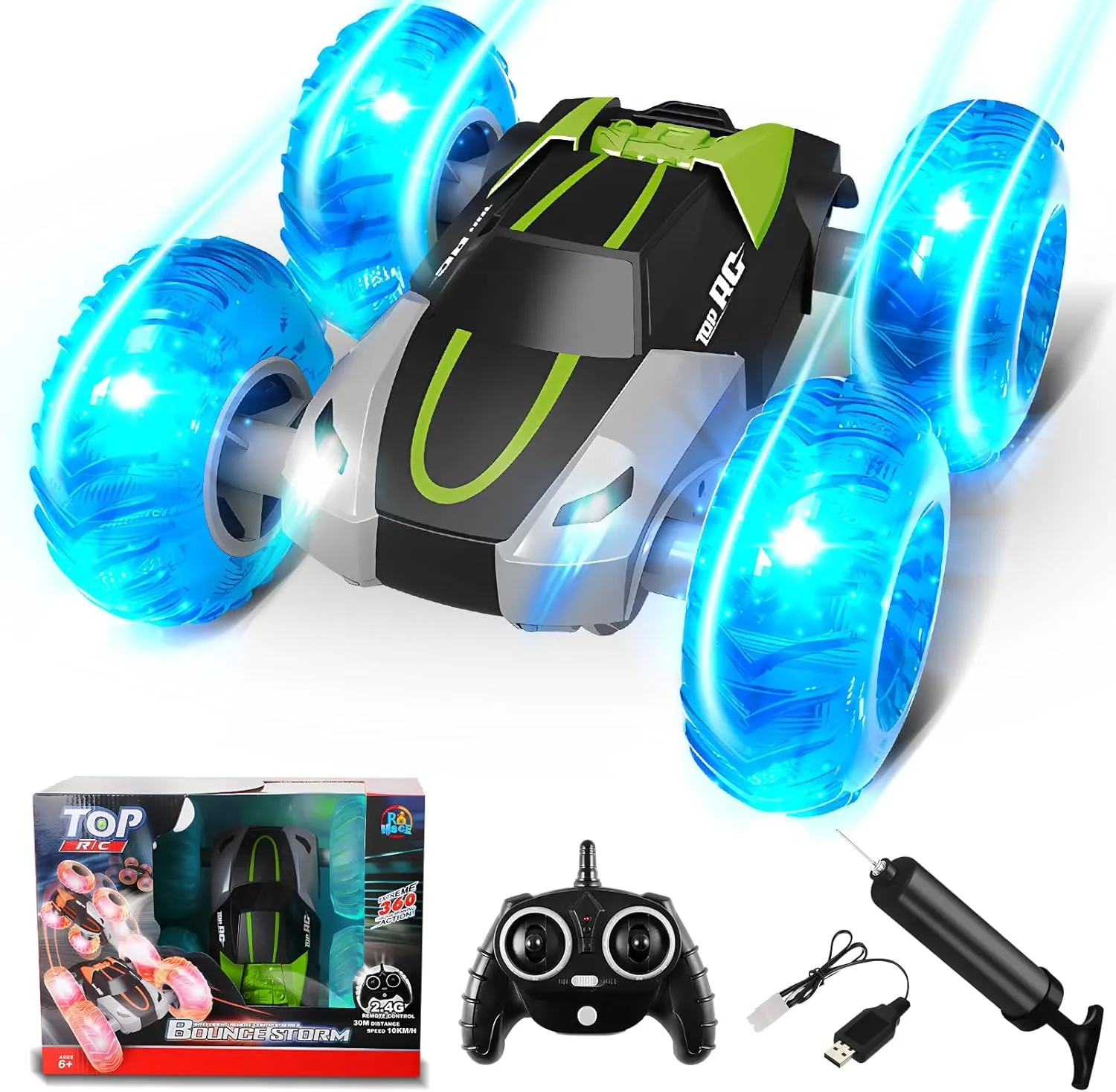 Remote Control Car, 2.4GHz All Terrain Off-Road RC Stunt Cars with Inflatable Wheels, Rechargeable Batteries for 1 Hour Play, Glow Up RC Truck Toys for Boys Kids Age 4-7 8-12 Birthday Charisma Gift