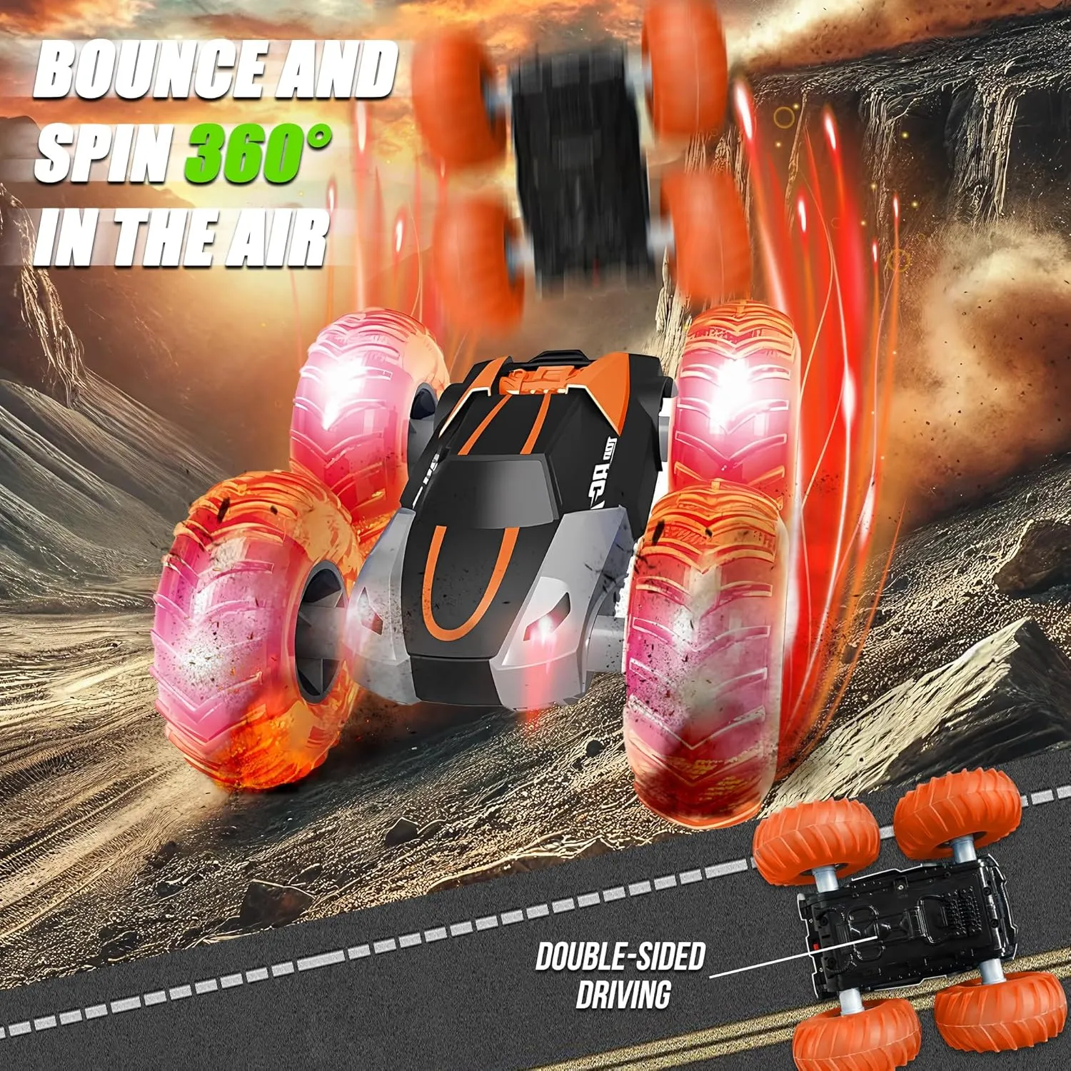 Remote Control Car, 2.4GHz All Terrain Off-Road RC Stunt Cars with Inflatable Wheels, Rechargeable Batteries for 60 Minutes Play, Glow Up RC Truck Toys for Boys Kids Age 4-7 8-12 Birthday Easter Gift