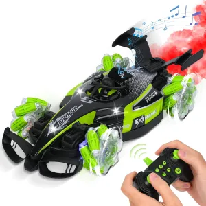 Remote Control Car, 360°Rotation F1 Remote Control Car, 1:12 Scale All-Terrain RC Cars 15  km/h, 2.4GHz with Lights Music & Spray, RC Cars for Kids & Adults (Green #1)