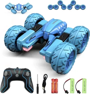 Remote Control Car Boy with Headlight, Hobby RC Car Stunt Kids Toy Gift for Boys Girls 6  Years, Electric 4WD 2.4Ghz Double Side Rotating Race Vehicle 360° Flips Offroad Birthday Xmas