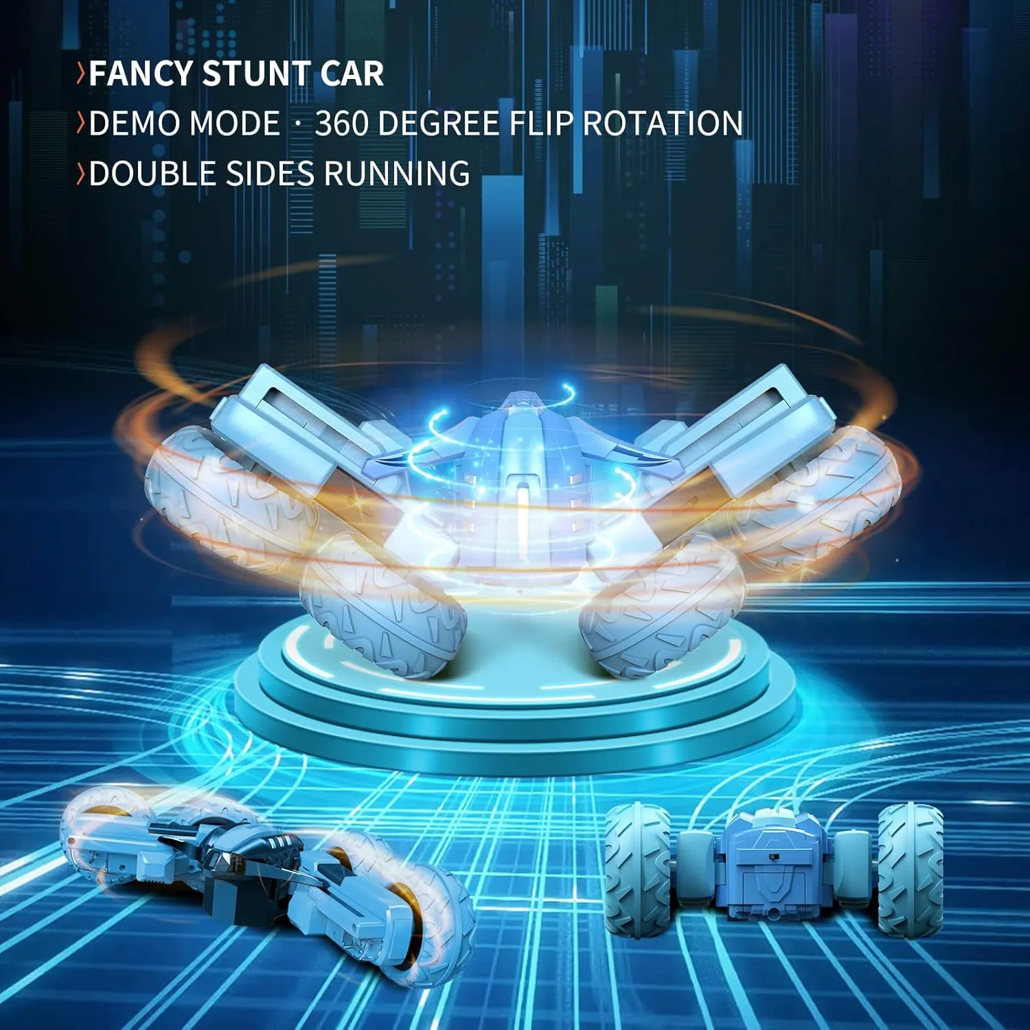 Remote Control Car Boy with Headlight, Hobby RC Car Stunt Kids Toy Gift for Boys Girls 6  Years, Electric 4WD 2.4Ghz Double Side Rotating Race Vehicle 360° Flips Offroad Birthday Xmas