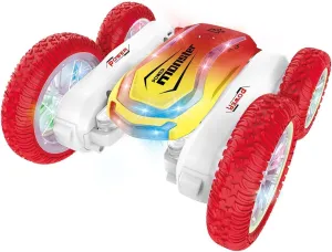 Remote Control Car, Double Sided Driving Fast RC Stunt Car 360-degree Flips, Tornado RC Cars with All Terrain Tires & LED Light, Indoor/Outdoor 4WD Off Road Stunt Car for Boys Kids, Red
