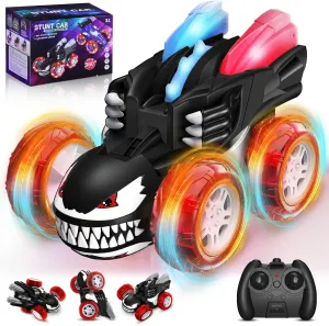 Remote Control Car for Boys, 2.4GHz 4WD RC Stunt Cars with 360° Flips, LED Lights Cool Toys, Rechargeable USB-C, Monster Toy, Birthday Gift for Kids Boy Ages 3-8