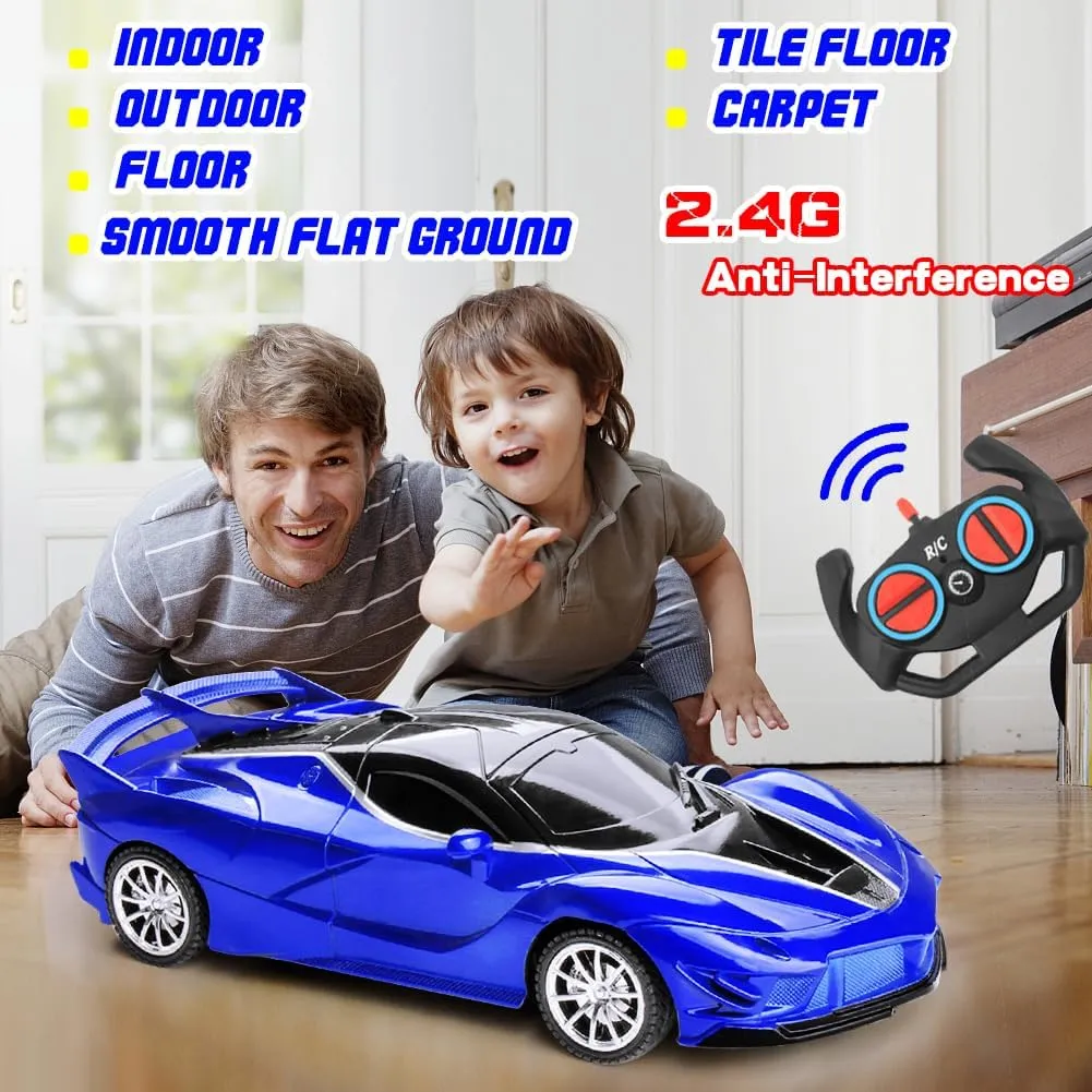 Remote Control Car for Boys Kids, 2.4GHz 4WD High Speed RC Cars Toys with Headlights and Controller, Electric Sport Racing Hobby Toy Car Model Vehicle for 6  Year Teens Gift (Blue)