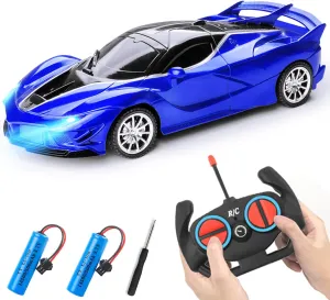 Remote Control Car for Boys Kids, 2.4GHz 4WD High Speed RC Cars Toys with Headlights and Controller, Electric Sport Racing Hobby Toy Car Model Vehicle for 6  Year Teens Gift (Blue)