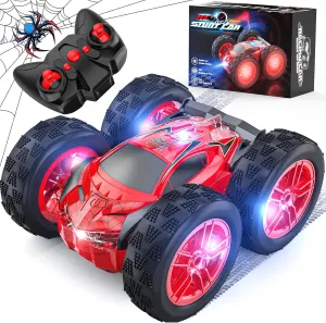 Remote Control Car for Kids, RC Stunt Cars Toys for Boys Ages 4-7 with Cool Double-Sided Pattern and LED Flash, 1:24 Vehicle Toy Car Hobby Racing Car Toys Gift for 3 4 5 6 7 8 9 Year Old Boys