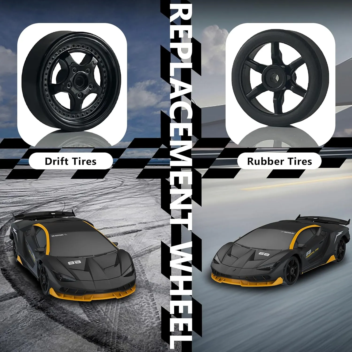 Remote Control Car RC Drift Car 2.4GHz 1:24 4WD 15KM/H High Speed Racing Sport Car with LED Lights Drifting Tire Racing Sport Toy for Adults Boys Girls Kids Gift 2Pcs Rechargeable Batteries