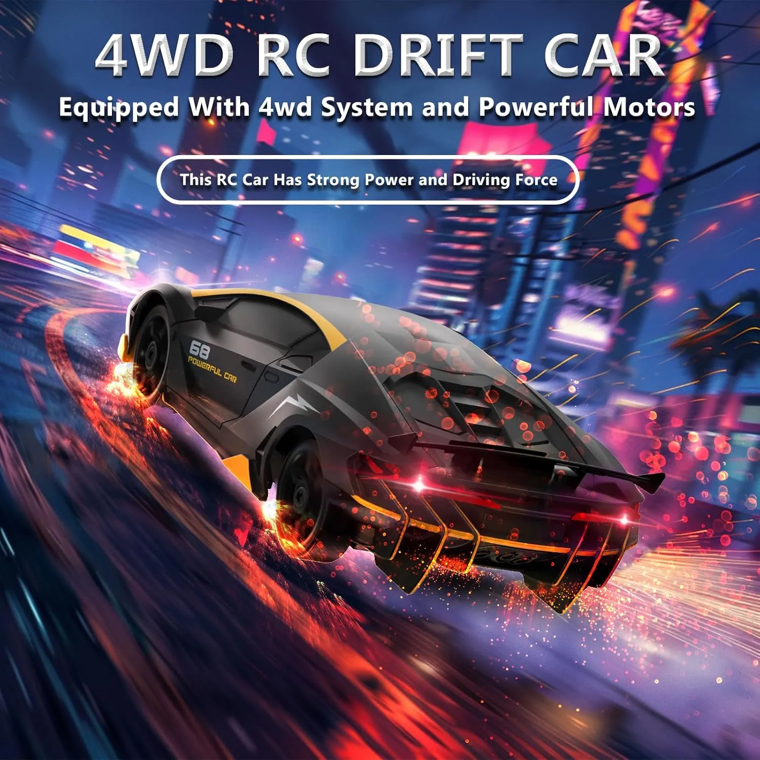 Remote Control Car RC Drift Car 2.4GHz 1:24 4WD 15KM/H High Speed Racing Sport Car with LED Lights Drifting Tire Racing Sport Toy for Adults Boys Girls Kids Gift 2Pcs Rechargeable Batteries